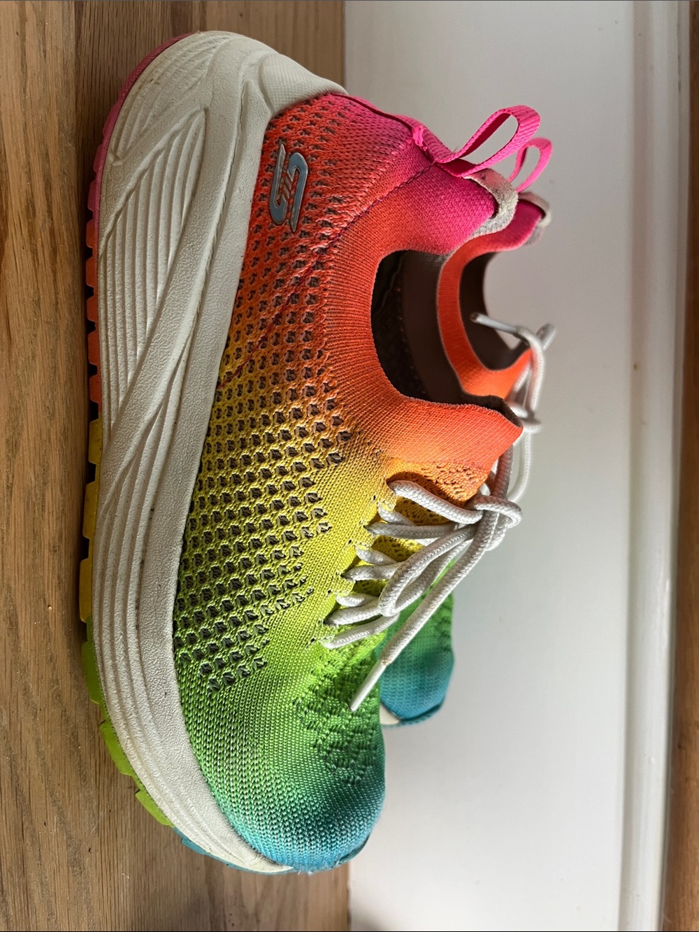 Skechers Women’s Rainbow Gradient Knit Sneakers - Pink Orange Yellow Green Blue - Picture 2 of 5